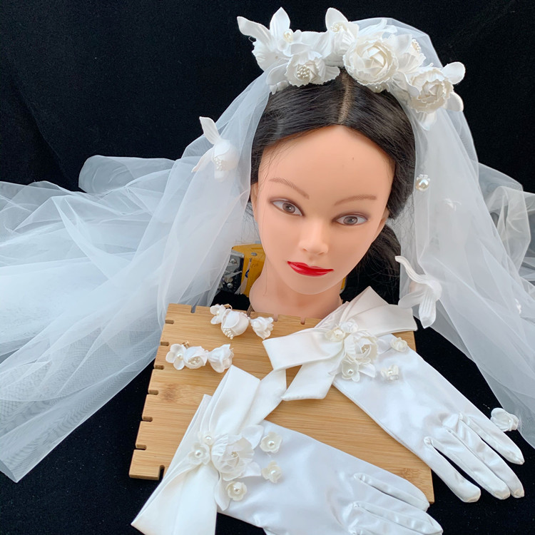 Super Fairy Mori Style Retro Hong Kong Style Flower Veil Bow Gloves Earrings Bridal Wedding Dress Accessories