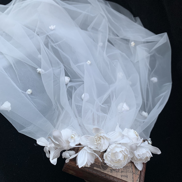 Super Fairy Mori Style Retro Hong Kong Style Flower Veil Bow Gloves Earrings Bridal Wedding Dress Accessories