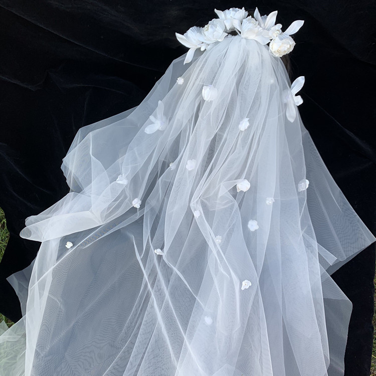 Super Fairy Mori Style Retro Hong Kong Style Flower Veil Bow Gloves Earrings Bridal Wedding Dress Accessories