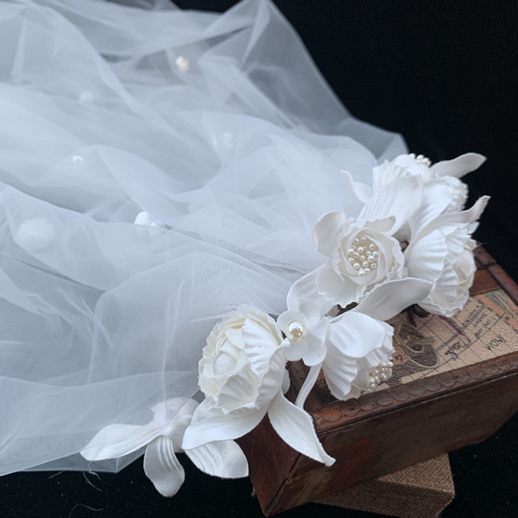 Super Fairy Mori Style Retro Hong Kong Style Flower Veil Bow Gloves Earrings Bridal Wedding Dress Accessories