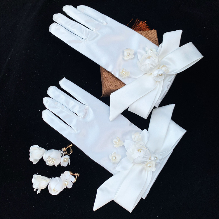 Super Fairy Mori Style Retro Hong Kong Style Flower Veil Bow Gloves Earrings Bridal Wedding Dress Accessories