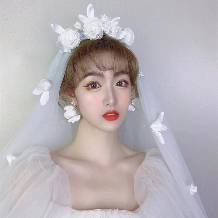 Super Fairy Mori Style Retro Hong Kong Style Flower Veil Bow Gloves Earrings Bridal Wedding Dress Accessories