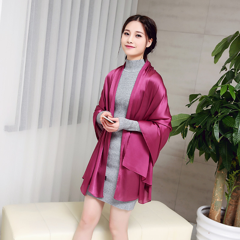 Summer Solid Color Variety Shawl Gift Silk Scarf Women&#039;s Multi-Functional Magic Satin Sun Protection Clothing Beach Towel Wholesale