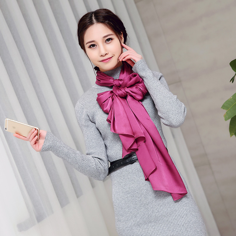Summer Solid Color Variety Shawl Gift Silk Scarf Women&#039;s Multi-Functional Magic Satin Sun Protection Clothing Beach Towel Wholesale