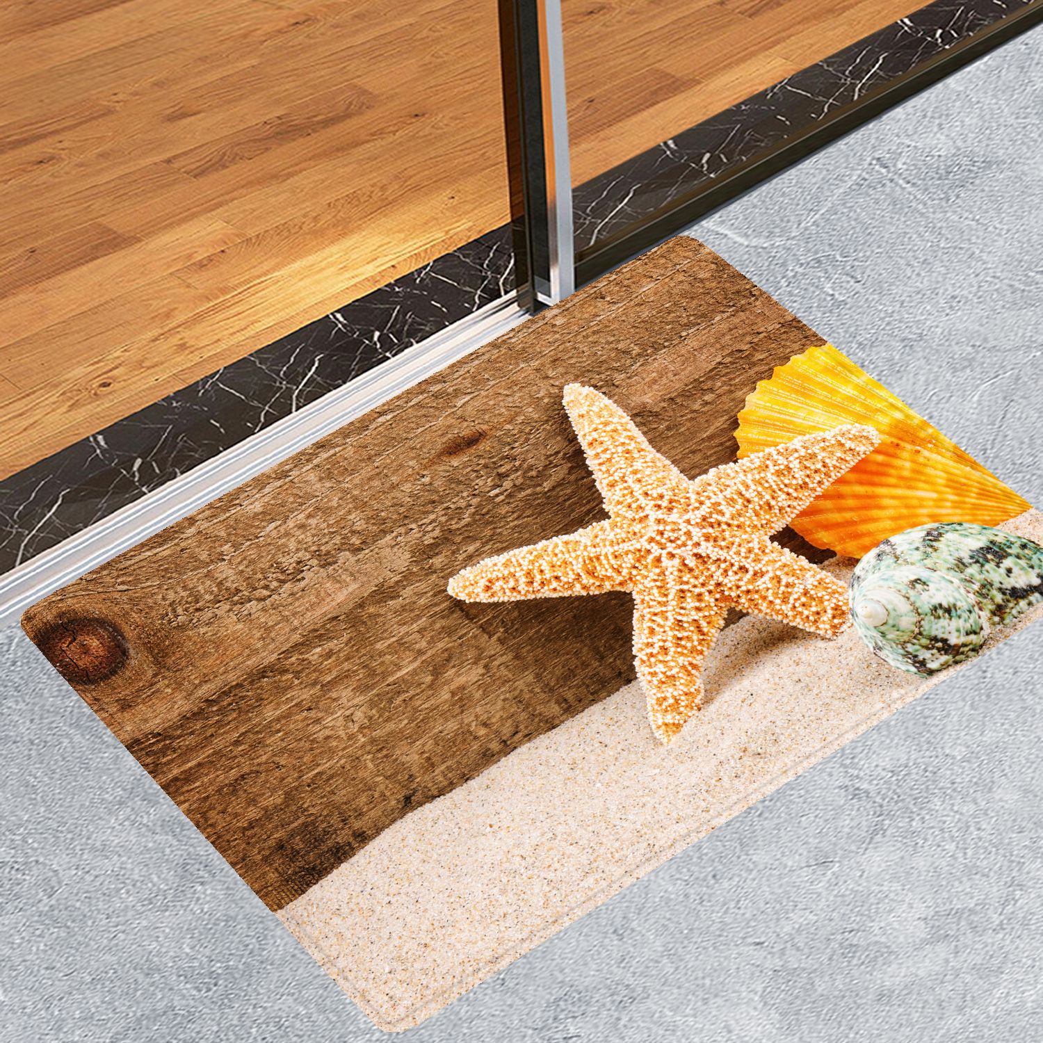 Beach Starfish Scallop Wood Board Non-Slip Digital Printing Foot Mat Custom Flannel Floor Mat Bathroom Bedroom Doormat Beach Starfish Scallop Wood Board Non-Slip Digital Printing Foot Mat Custom Flannel Floor Mat Bathroom Bedroom Doormat