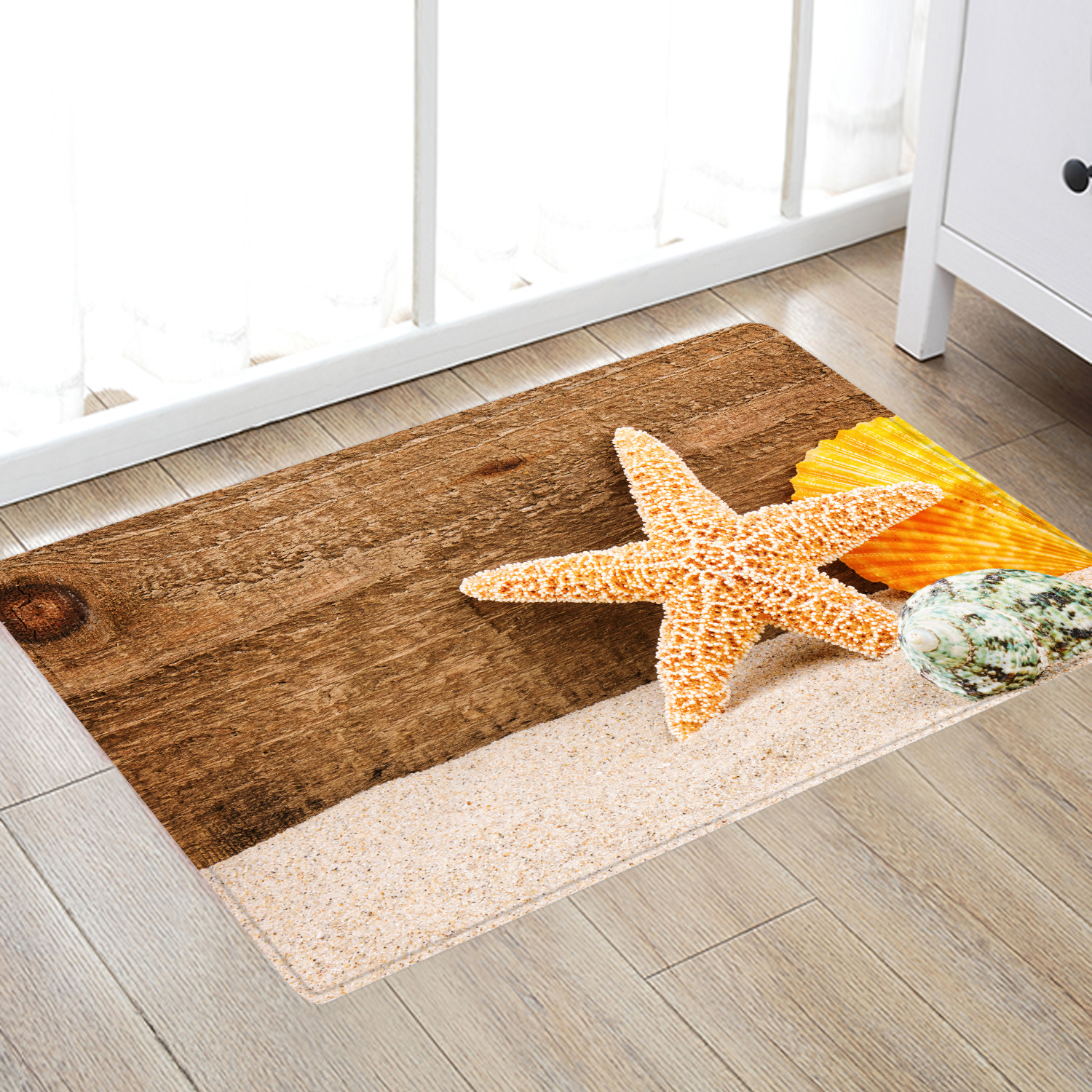 Beach Starfish Scallop Wood Board Non-Slip Digital Printing Foot Mat Custom Flannel Floor Mat Bathroom Bedroom Doormat Beach Starfish Scallop Wood Board Non-Slip Digital Printing Foot Mat Custom Flannel Floor Mat Bathroom Bedroom Doormat