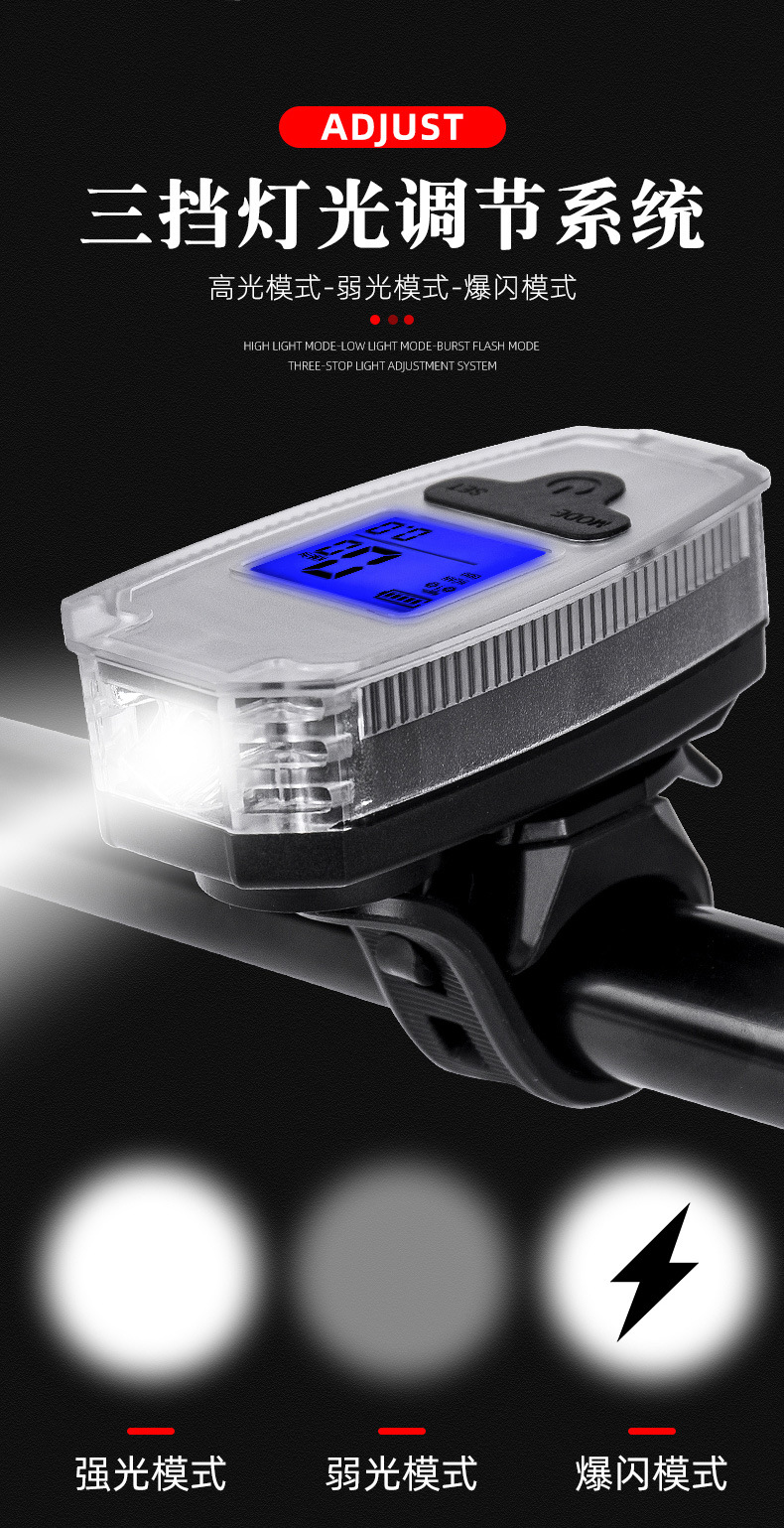 HJ-065 Bicycle Wireless Stopwatch Horn Headlight Riding Power Torch Single Lamp Code Meter Bell Equipment