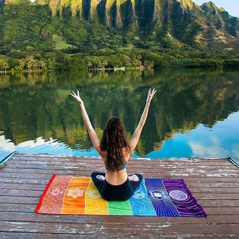 Rainbow Beach Towel Colorful Series Life Wheel Tapestry Mandala Yoga Mat Tapestry Shawl Wrap Skirt Bath Towel Cushion