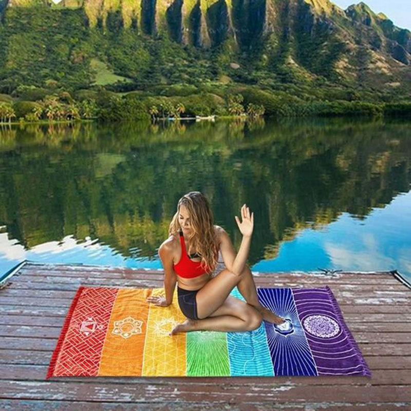 Rainbow Beach Towel Colorful Series Life Wheel Tapestry Mandala Yoga Mat Tapestry Shawl Wrap Skirt Bath Towel Cushion