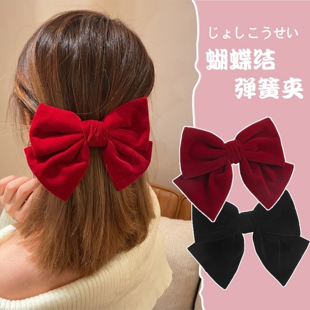 Hair Clip Headdress Hair Card Women's Black Red Bow Headdress Hair Accessories JK Internet Celebrity 2021new Velvet