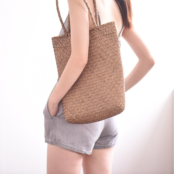 Straw Woven Bag New Beach Weaving Straw Bag Women&#039;s Shoulder Bag Japanese Style Simple Literary Mori Girl Summer Mat Bag Fashion