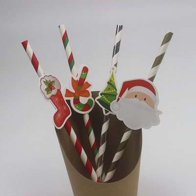 Cartoon Straw with Card Party Straw Christmas Series Party Paper Sucker Straw