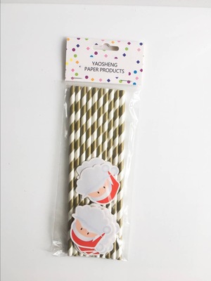 Cartoon Straw with Card Party Straw Christmas Series Party Paper Sucker Straw