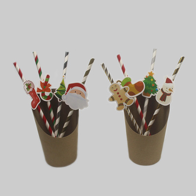 Cartoon Straw with Card Party Straw Christmas Series Party Paper Sucker Straw