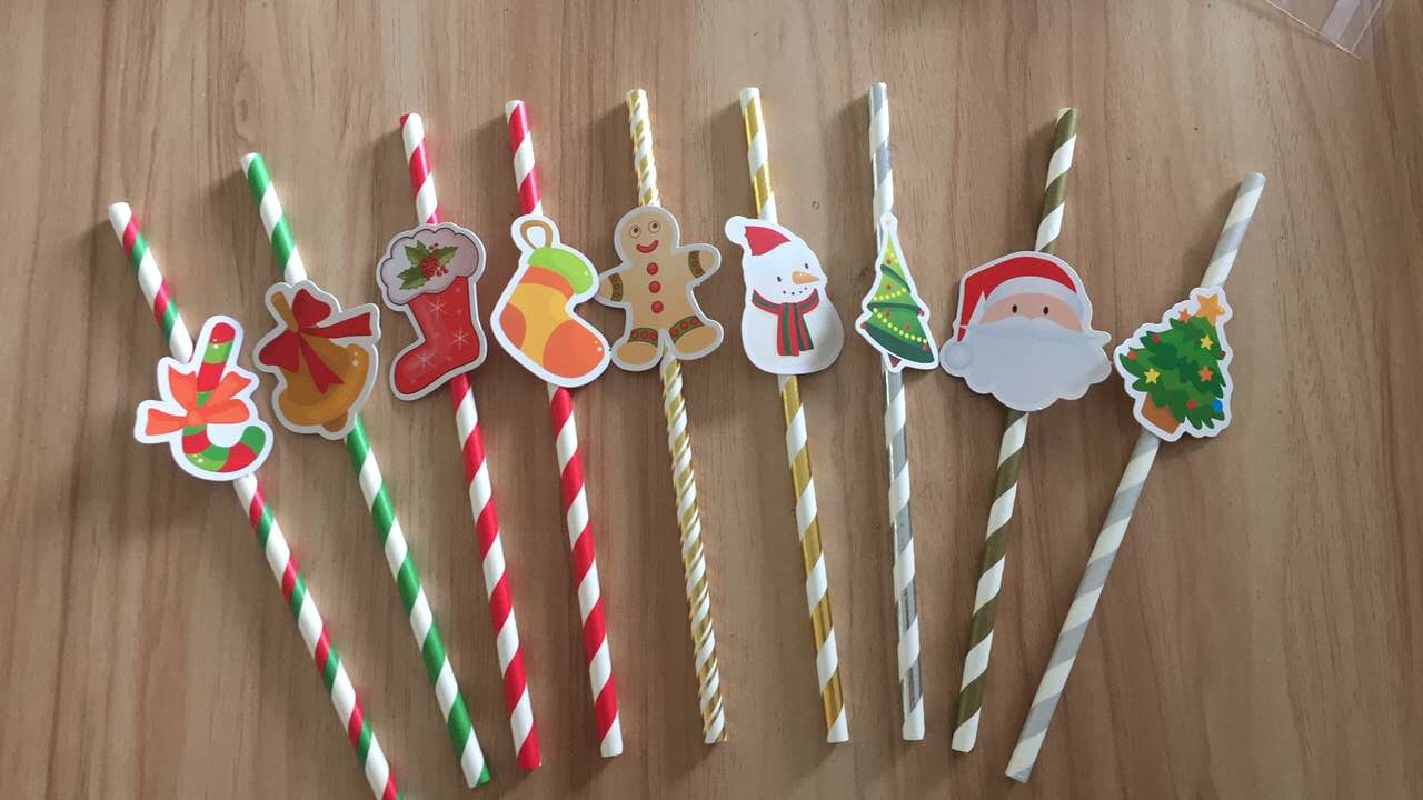 Cartoon Straw with Card Party Straw Christmas Series Party Paper Sucker Straw