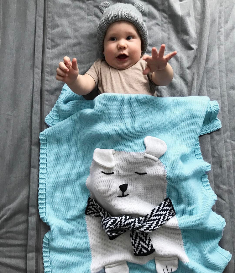 INS White Bear Blanket Three-Dimensional Ear Blanket Children Knitted Blanket Beach Mat Baby Baby Blanket