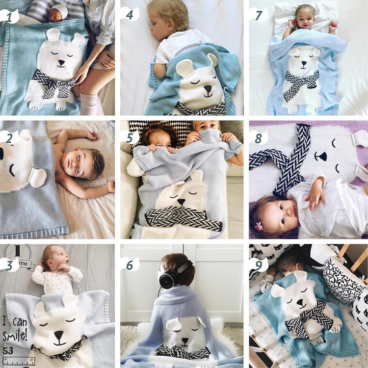 INS White Bear Blanket Three-Dimensional Ear Blanket Children Knitted Blanket Beach Mat Baby Baby Blanket INS White Bear Blanket Three-Dimensional Ear Blanket Children Knitted Blanket Beach Mat Baby Baby Blanket