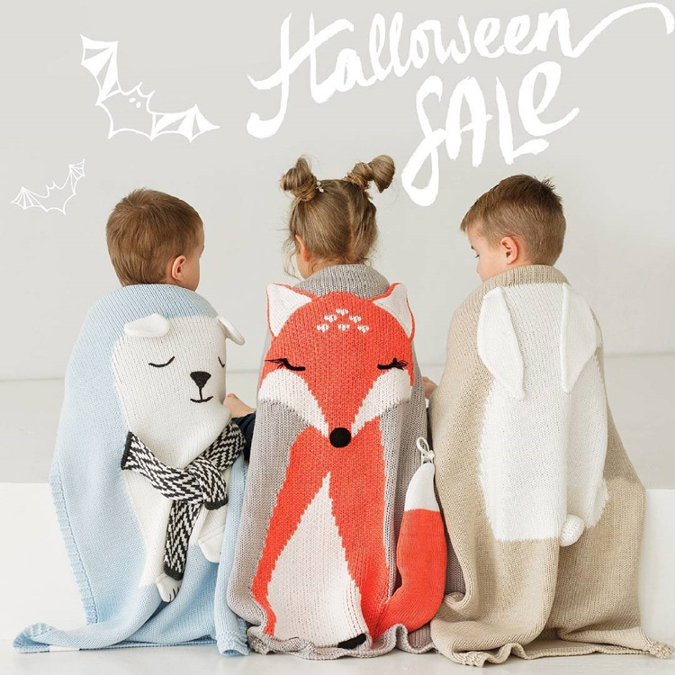 INS White Bear Blanket Three-Dimensional Ear Blanket Children Knitted Blanket Beach Mat Baby Baby Blanket
