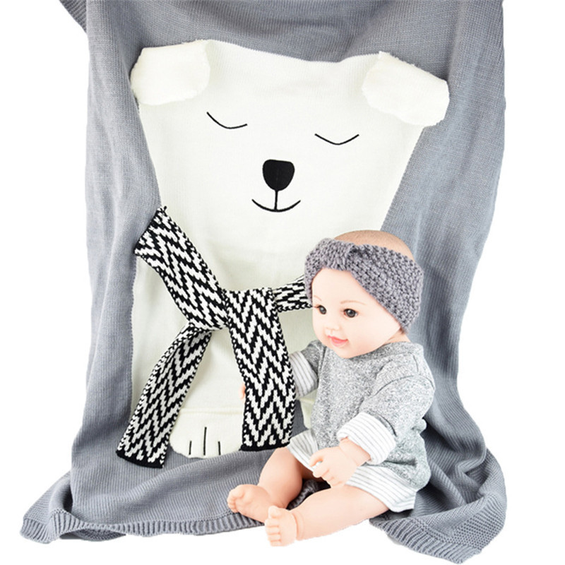 INS White Bear Blanket Three-Dimensional Ear Blanket Children Knitted Blanket Beach Mat Baby Baby Blanket