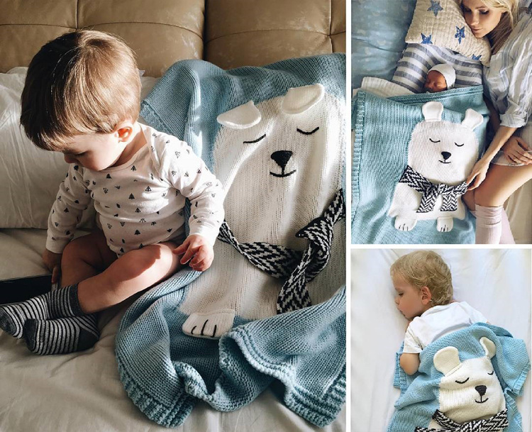 INS White Bear Blanket Three-Dimensional Ear Blanket Children Knitted Blanket Beach Mat Baby Baby Blanket INS White Bear Blanket Three-Dimensional Ear Blanket Children Knitted Blanket Beach Mat Baby Baby Blanket