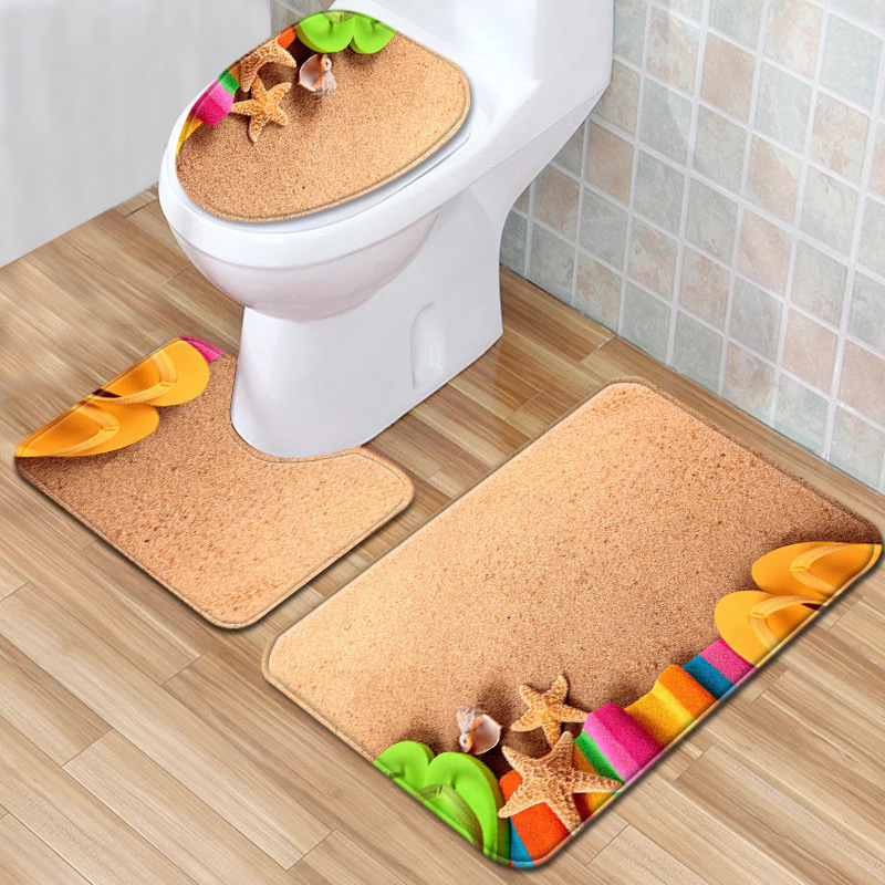 Beach Landscape Bathroom Mats Three-Piece Bathroom Carpet Toilet Mat Set Door Mat Bathroom Non-Slip Mat in Stock