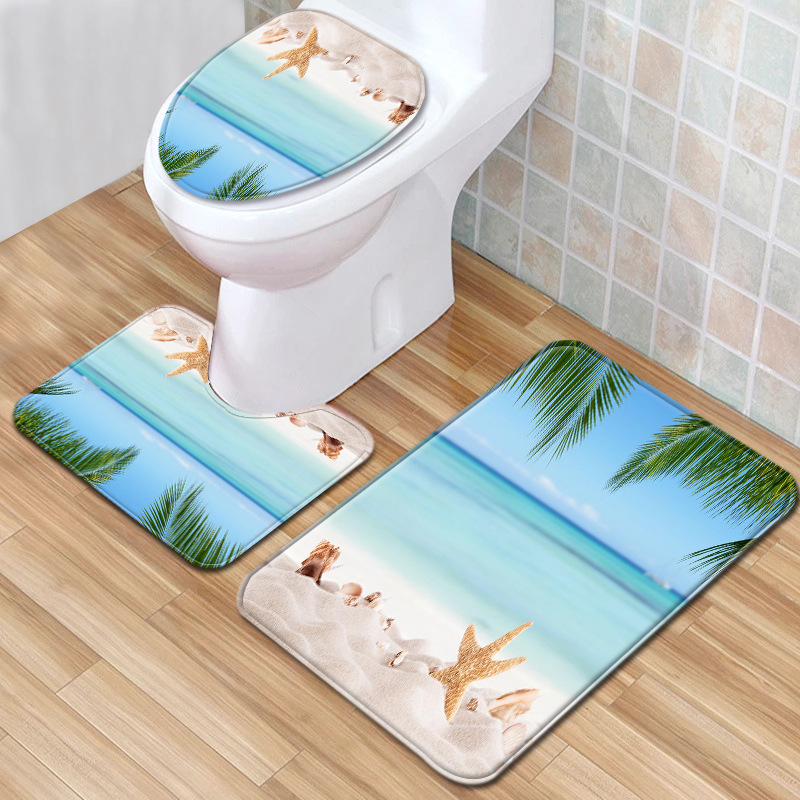 Beach Landscape Bathroom Mats Three-Piece Bathroom Carpet Toilet Mat Set Door Mat Bathroom Non-Slip Mat in Stock Beach Landscape Bathroom Mats Three-Piece Bathroom Carpet Toilet Mat Set Door Mat Bathroom Non-Slip Mat in Stock