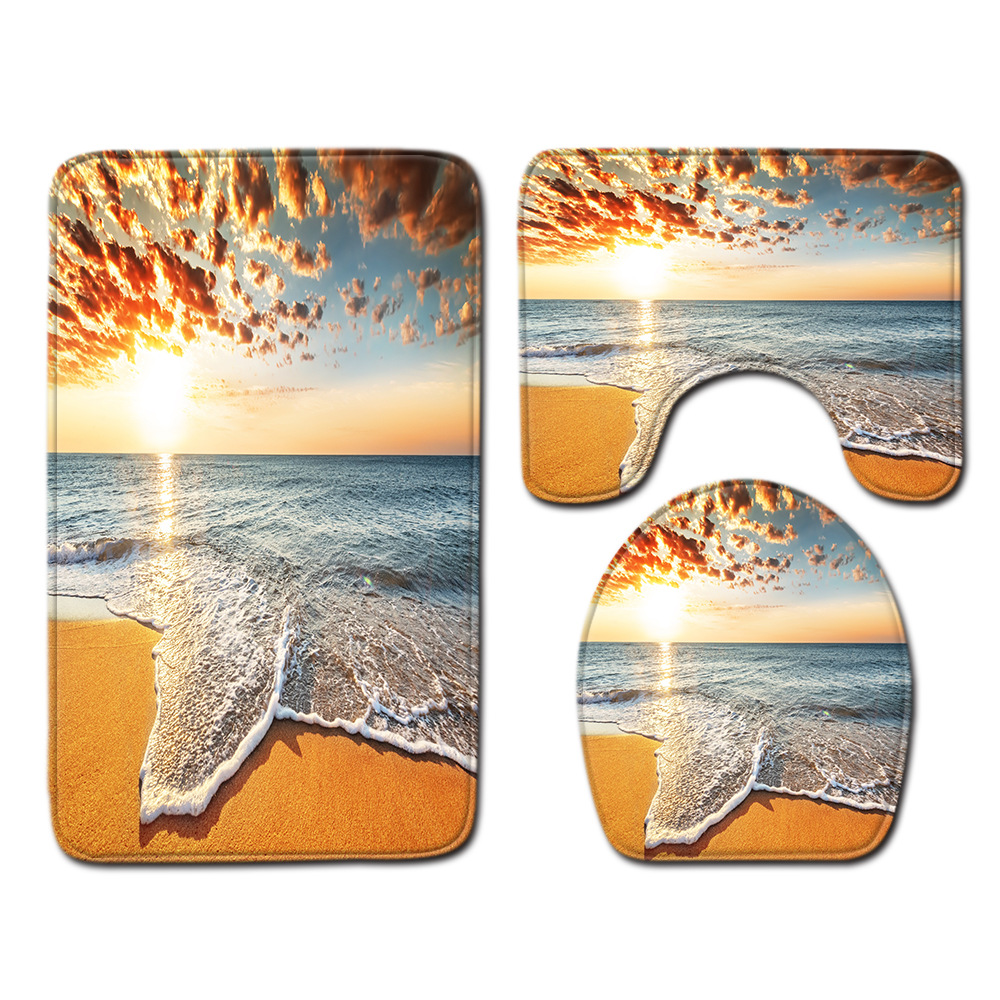 Beach Landscape Bathroom Mats Three-Piece Bathroom Carpet Toilet Mat Set Door Mat Bathroom Non-Slip Mat in Stock Beach Landscape Bathroom Mats Three-Piece Bathroom Carpet Toilet Mat Set Door Mat Bathroom Non-Slip Mat in Stock