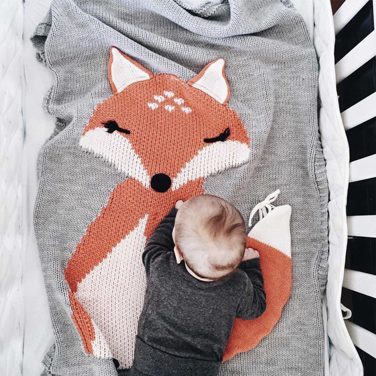 INS Pop Fox Blanket Stereo Ear Blanket Children Knitted Blanket Beach Mat Baby Baby Blanket