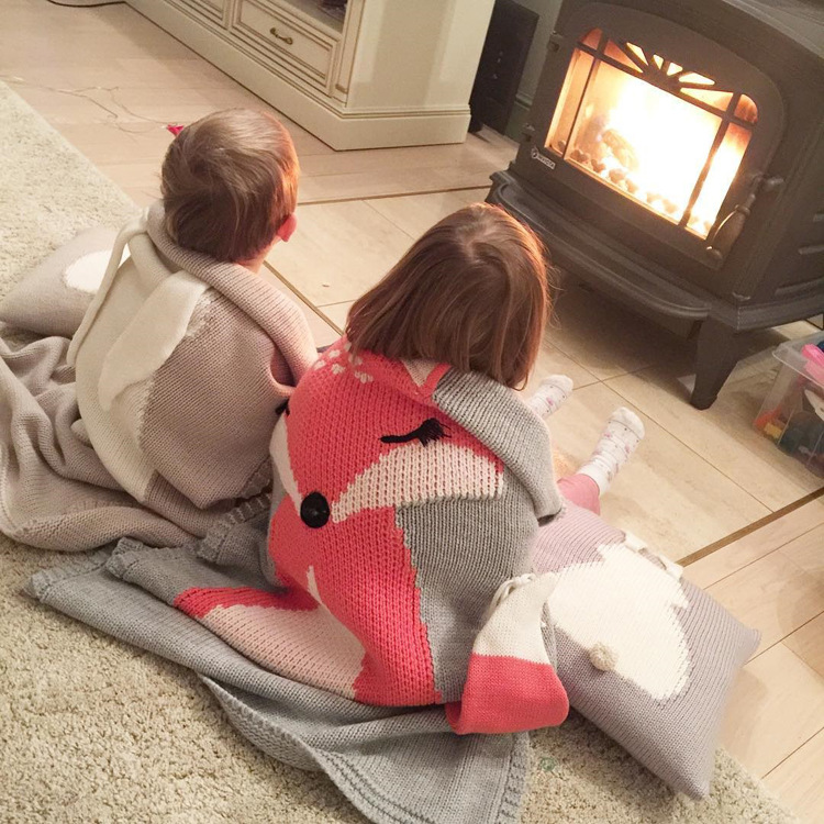 INS Pop Fox Blanket Stereo Ear Blanket Children Knitted Blanket Beach Mat Baby Baby Blanket