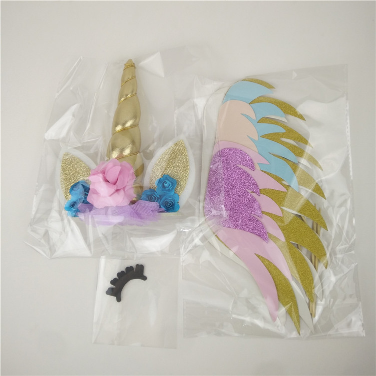 Golden 5-Layer Wings Cake Inserting Card Unicorn Theme Party Decoration 