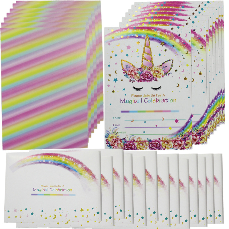 Golden 5-Layer Wings Cake Inserting Card Unicorn Theme Party Decoration 
