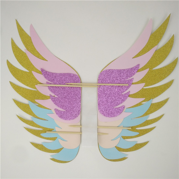 Golden 5-Layer Wings Cake Inserting Card Unicorn Theme Party Decoration 
