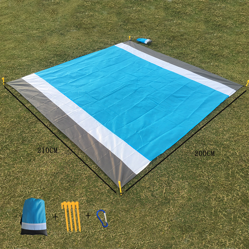 Outdoor Camping Nylon Pocket Picnic Mat Portable Folding Waterproof and Moisture-Proof Liner Polyester Checked Cloth Beach Mat