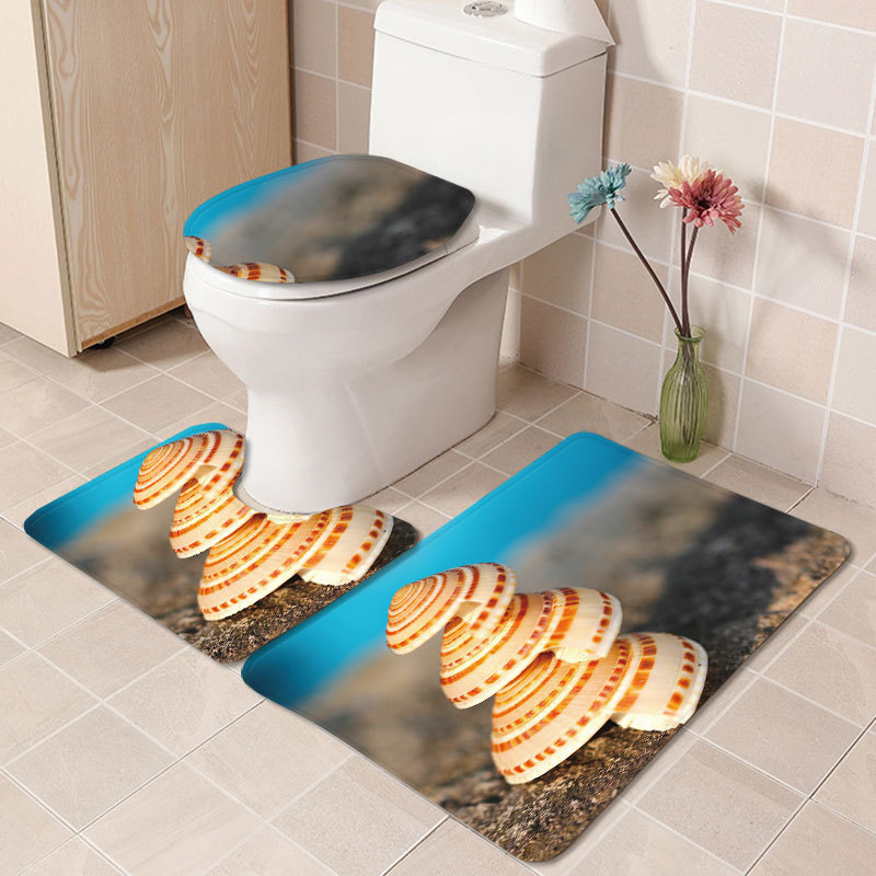 Beach Series Shell Toilet Three-Piece Bedroom Living Room Carpet Floor Mat Door Mat Factory in Stock Wholesale