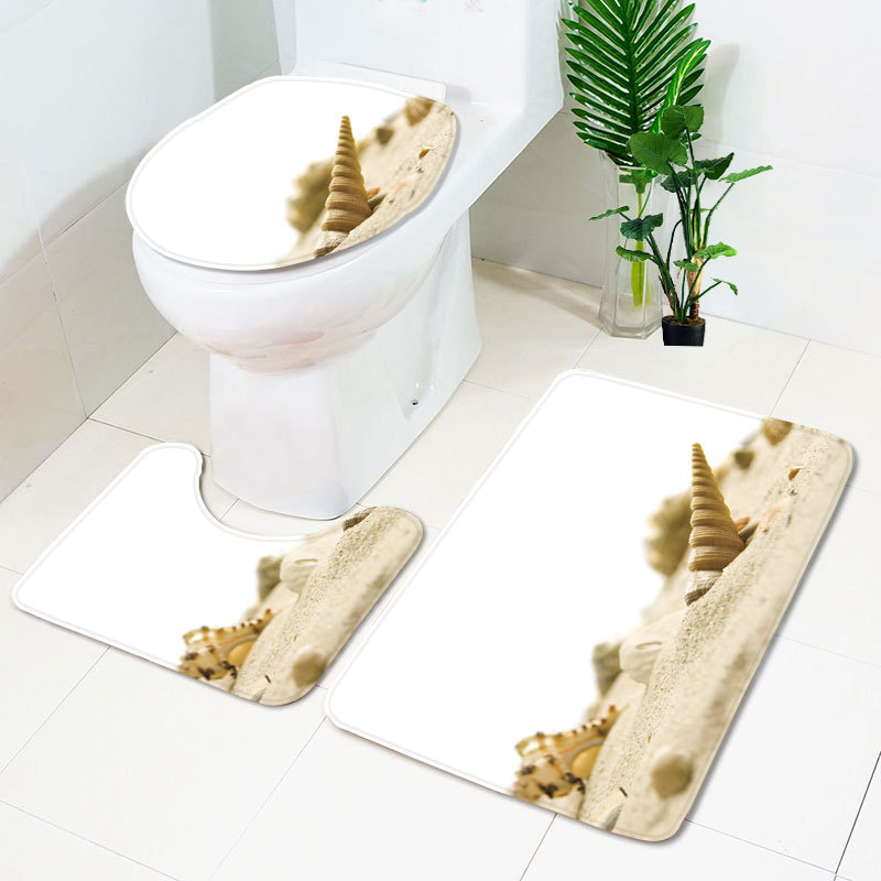 Beach Series Shell Toilet Three-Piece Bedroom Living Room Carpet Floor Mat Door Mat Factory in Stock Wholesale