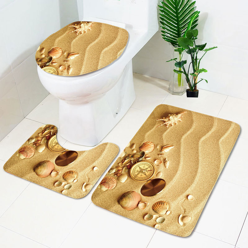 Beach Series Shell Toilet Three-Piece Bedroom Living Room Carpet Floor Mat Door Mat Factory in Stock Wholesale