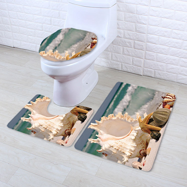 Beach Series Shell Toilet Three-Piece Bedroom Living Room Carpet Floor Mat Door Mat Factory in Stock Wholesale Beach Series Shell Toilet Three-Piece Bedroom Living Room Carpet Floor Mat Door Mat Factory in Stock Wholesale