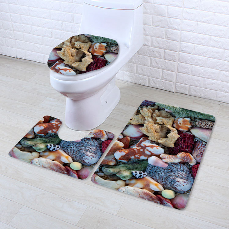 Beach Series Shell Toilet Three-Piece Bedroom Living Room Carpet Floor Mat Door Mat Factory in Stock Wholesale Beach Series Shell Toilet Three-Piece Bedroom Living Room Carpet Floor Mat Door Mat Factory in Stock Wholesale