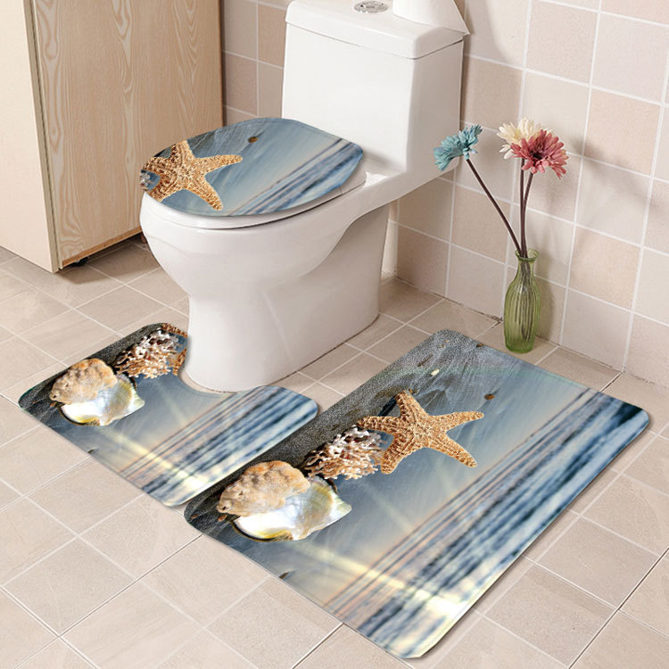 Beach Series Shell Toilet Three-Piece Bedroom Living Room Carpet Floor Mat Door Mat Factory in Stock Wholesale Beach Series Shell Toilet Three-Piece Bedroom Living Room Carpet Floor Mat Door Mat Factory in Stock Wholesale