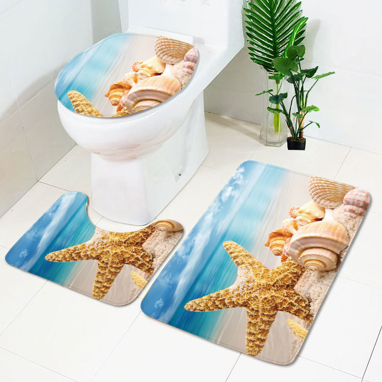 Beach Series Shell Toilet Three-Piece Bedroom Living Room Carpet Floor Mat Door Mat Factory in Stock Wholesale Beach Series Shell Toilet Three-Piece Bedroom Living Room Carpet Floor Mat Door Mat Factory in Stock Wholesale