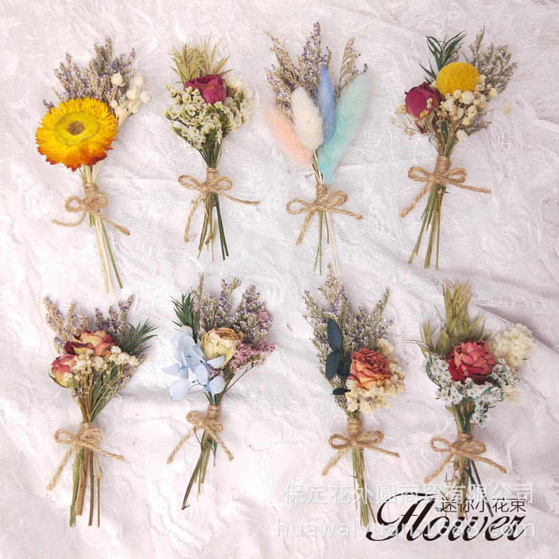 Mini Dried Flowers Bouquet Rose Decoration Gift Box Card Decoration DIY Material Shooting Props