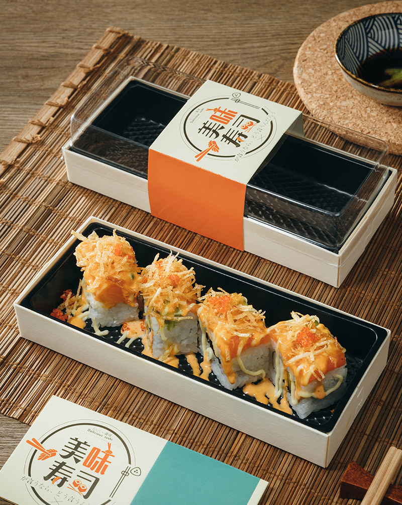 Card Wooden Dragon Disposable Rectangular Transparent Sushi Packing Box Japanese Sushi Box Wooden Takeaway Lunch Box