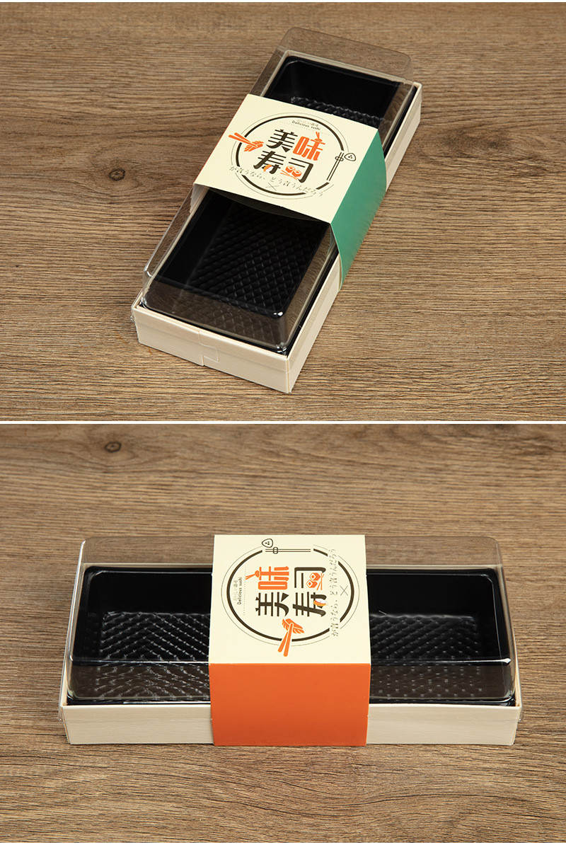 Card Wooden Dragon Disposable Rectangular Transparent Sushi Packing Box Japanese Sushi Box Wooden Takeaway Lunch Box