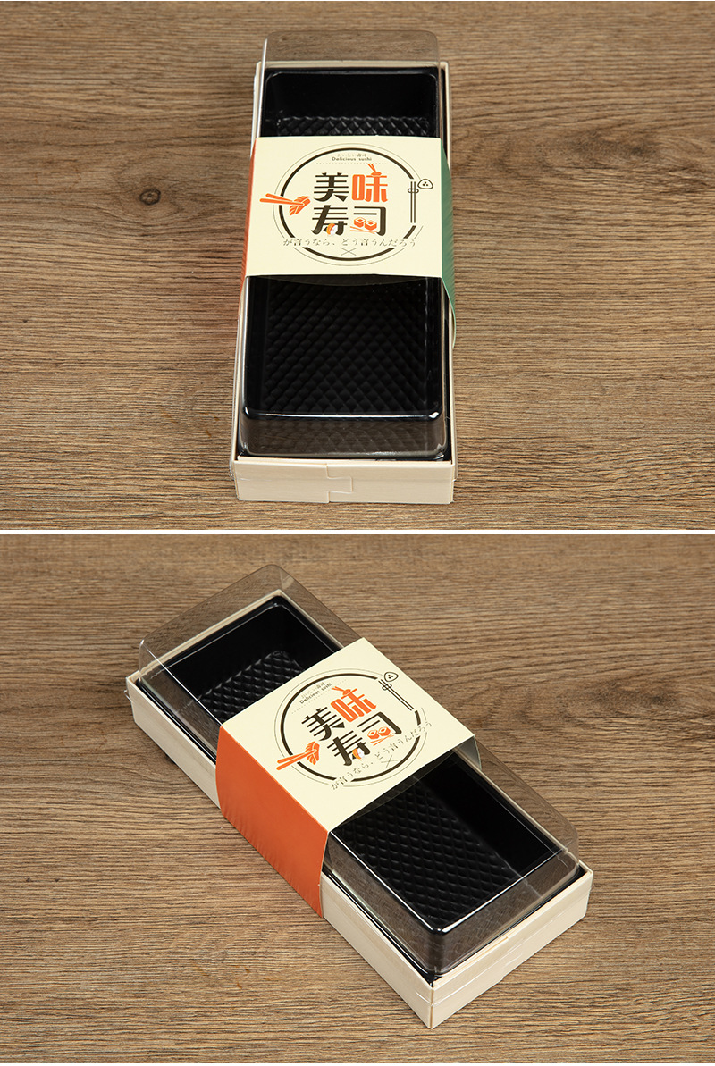 Card Wooden Dragon Disposable Rectangular Transparent Sushi Packing Box Japanese Sushi Box Wooden Takeaway Lunch Box