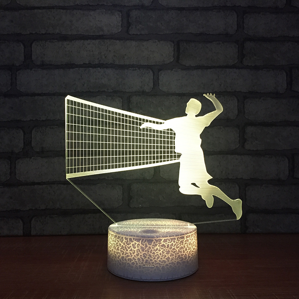Play volleyball 3d small night light USB 7 color discoloration touch remote battery lamp creative household gifts.
