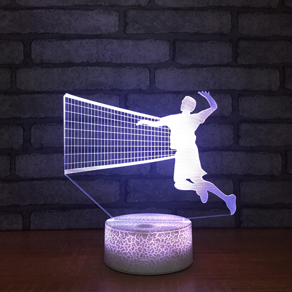 Play volleyball 3d small night light USB 7 color discoloration touch remote battery lamp creative household gifts.
