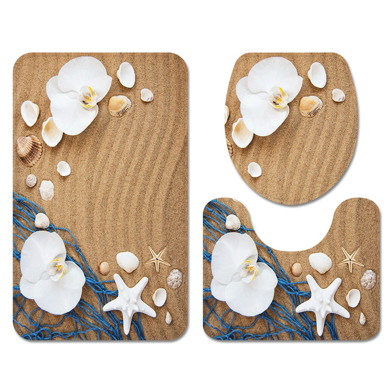 Flannel Starfish Beach Carpet Home Non-Slip U-Shaped Floor Mat Hawaiian Style Bathroom Three-Piece Factory in Stock