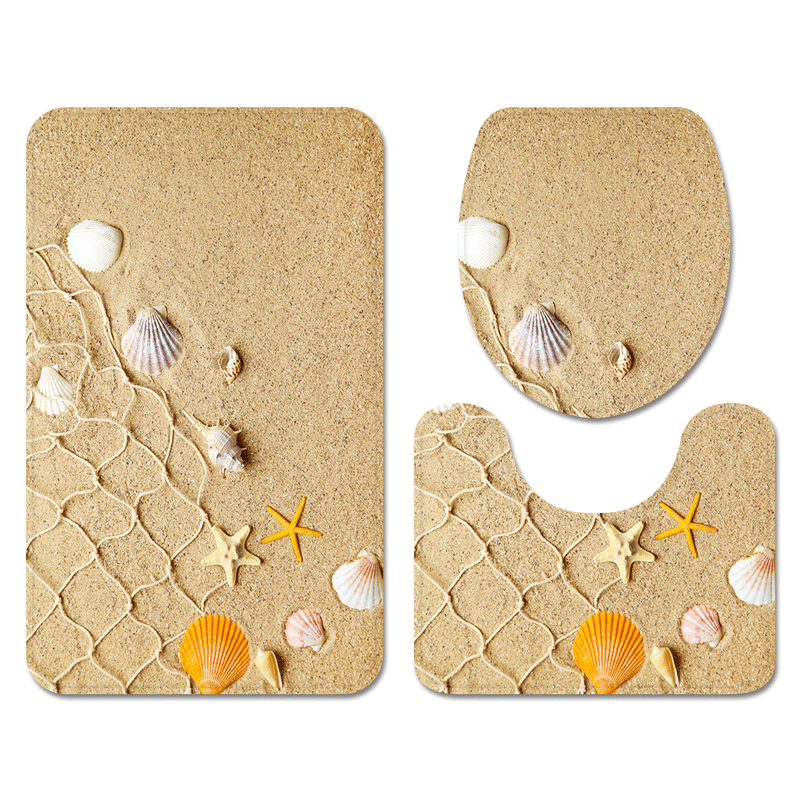 Flannel Starfish Beach Carpet Home Non-Slip U-Shaped Floor Mat Hawaiian Style Bathroom Three-Piece Factory in Stock