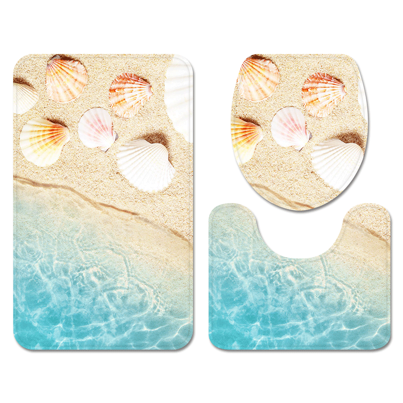 Flannel Starfish Beach Carpet Home Non-Slip U-Shaped Floor Mat Hawaiian Style Bathroom Three-Piece Factory in Stock