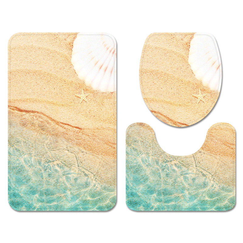Flannel Starfish Beach Carpet Home Non-Slip U-Shaped Floor Mat Hawaiian Style Bathroom Three-Piece Factory in Stock